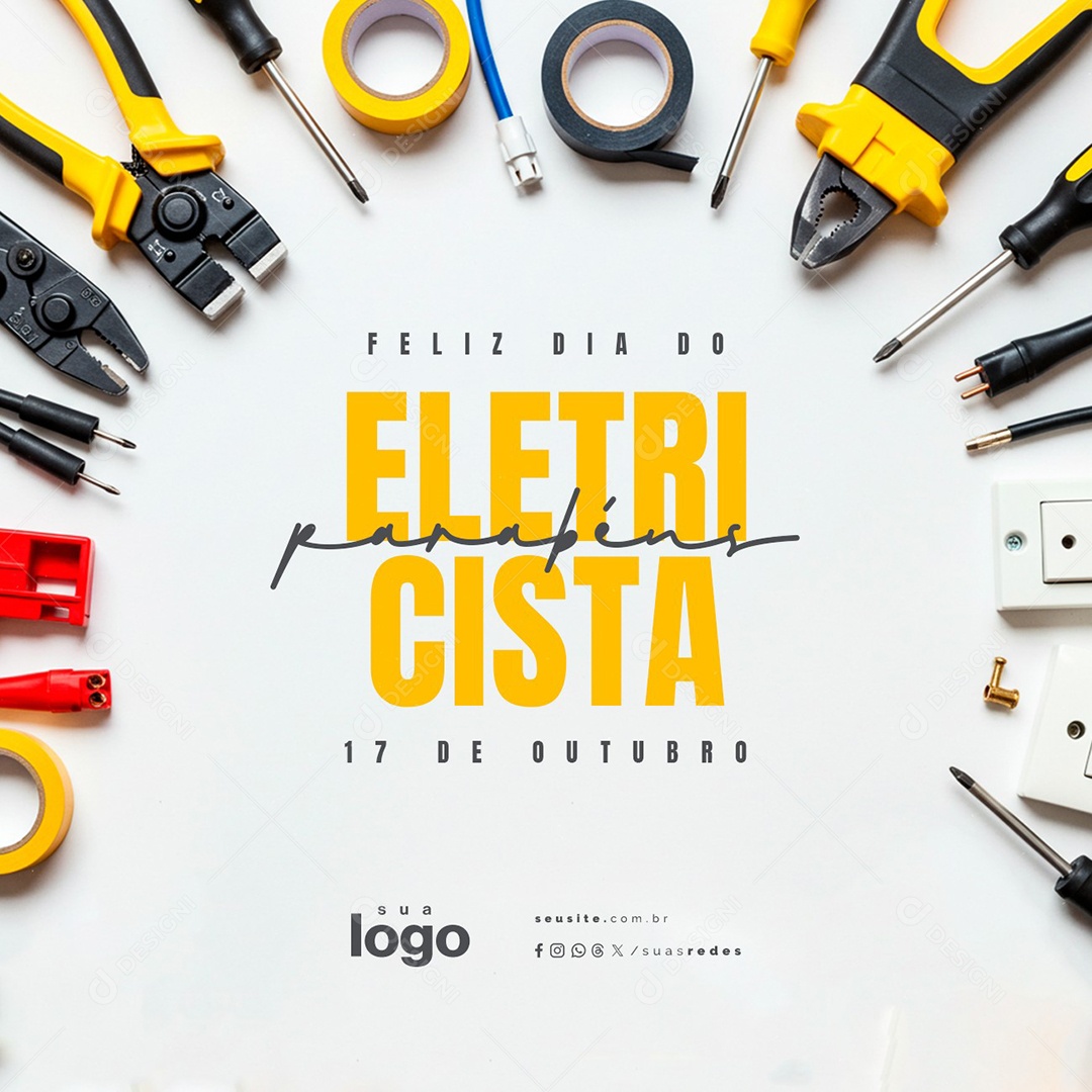 Feliz Dia do Eletricista 17 de Outubro Parabéns Social Media PSD Editável