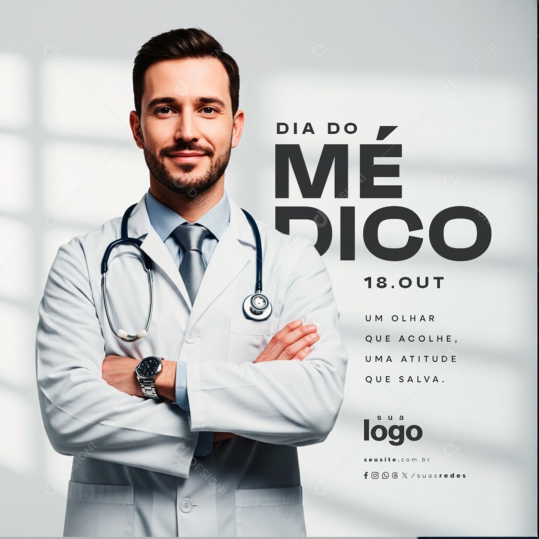Dia do Médico 18 de Outubro Um Olhar Que Acolhe Social Media PSD Editável