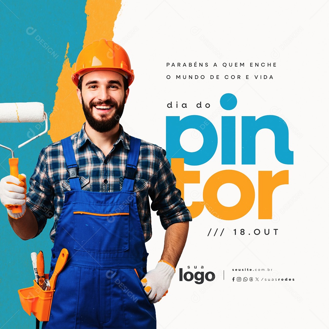 Dia do Pintor 18 De Outubro Parabéns a Quem Enche o Mundo de Cor e Vida Social Media PSD Editável