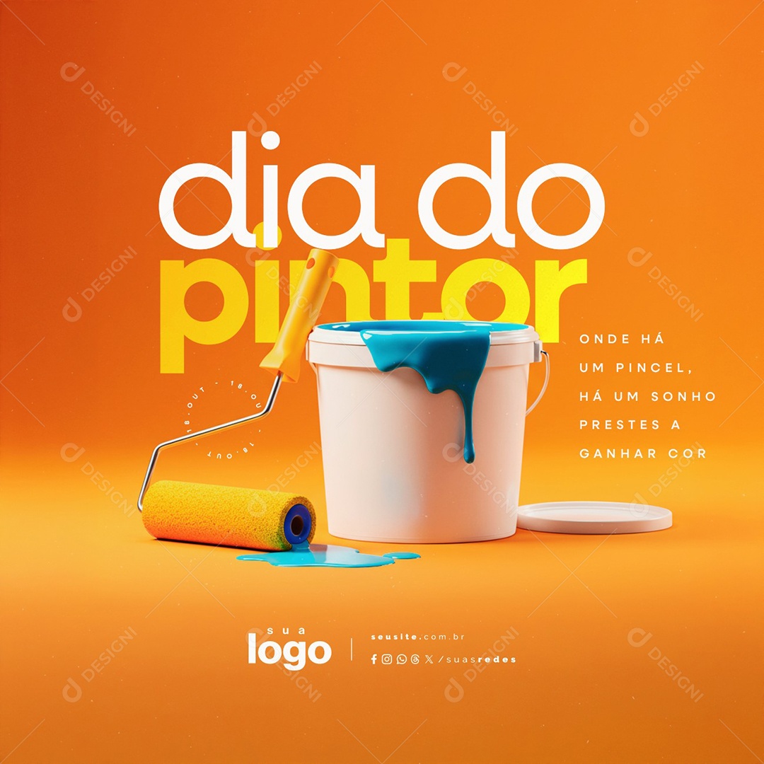 Dia do Pintor 18 De Outubro Onde Há um Pincel Social Media PSD Editável