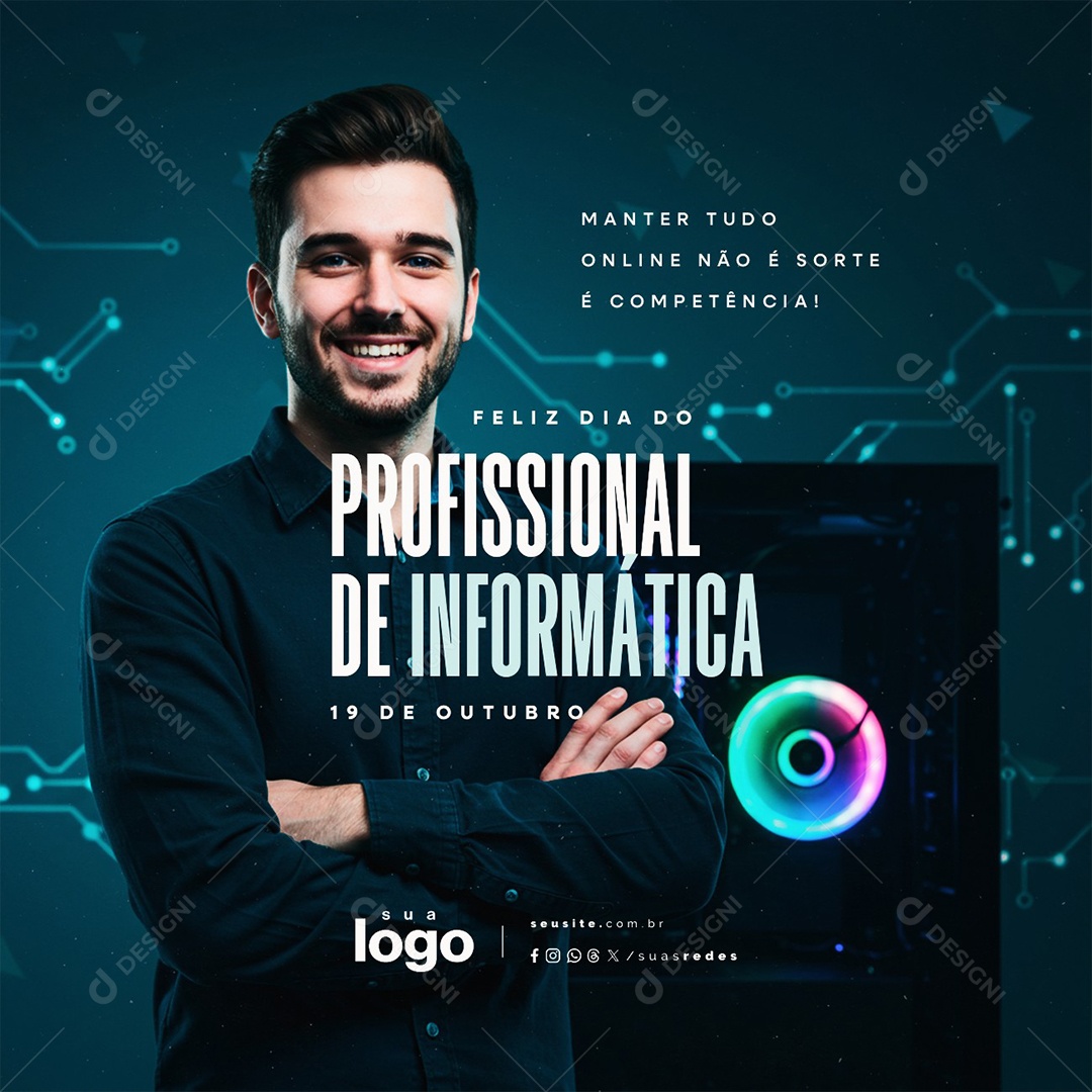 Feliz Dia do Profissional de Informática 19 de Outubro Social Media PSD Editável