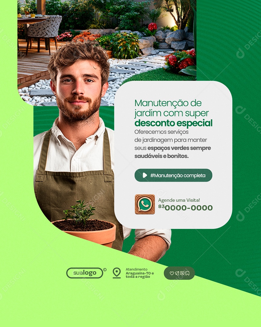 Jardineiro Manutenção de Jardim com Super Desconto Especial Social Media PSD Editável