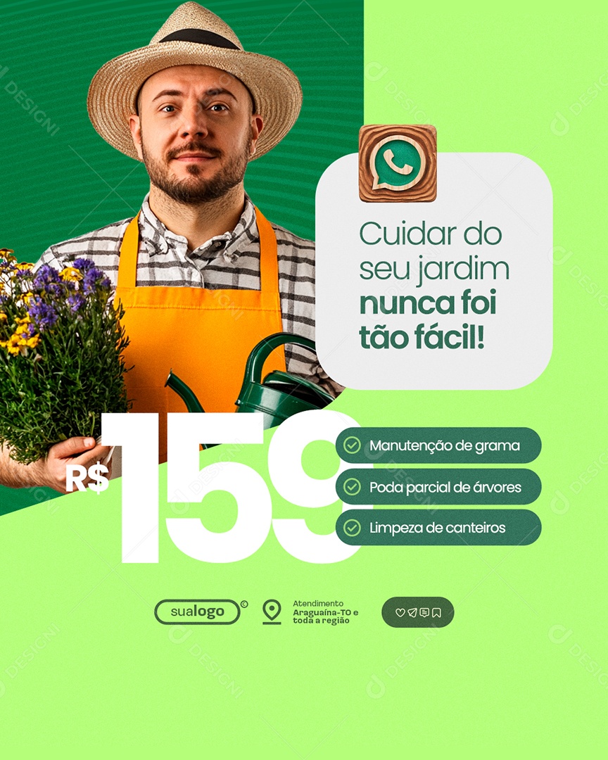 Jardineiro Cuidar do Seu Jardim Nunca Foi Tão Fácil Social Media PSD Editável