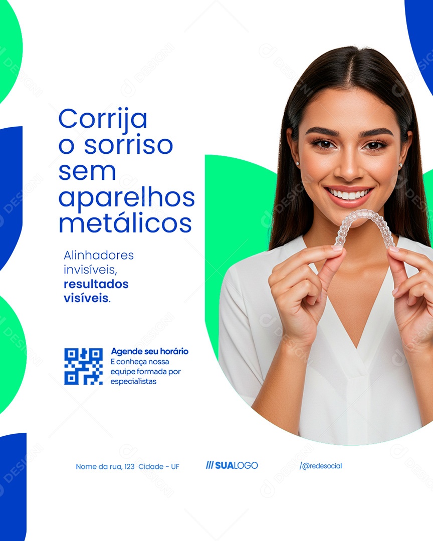 Clínica Odontológica Corrija O Sorriso Sem Aparelhos Metálicos Social Media PSD Editável