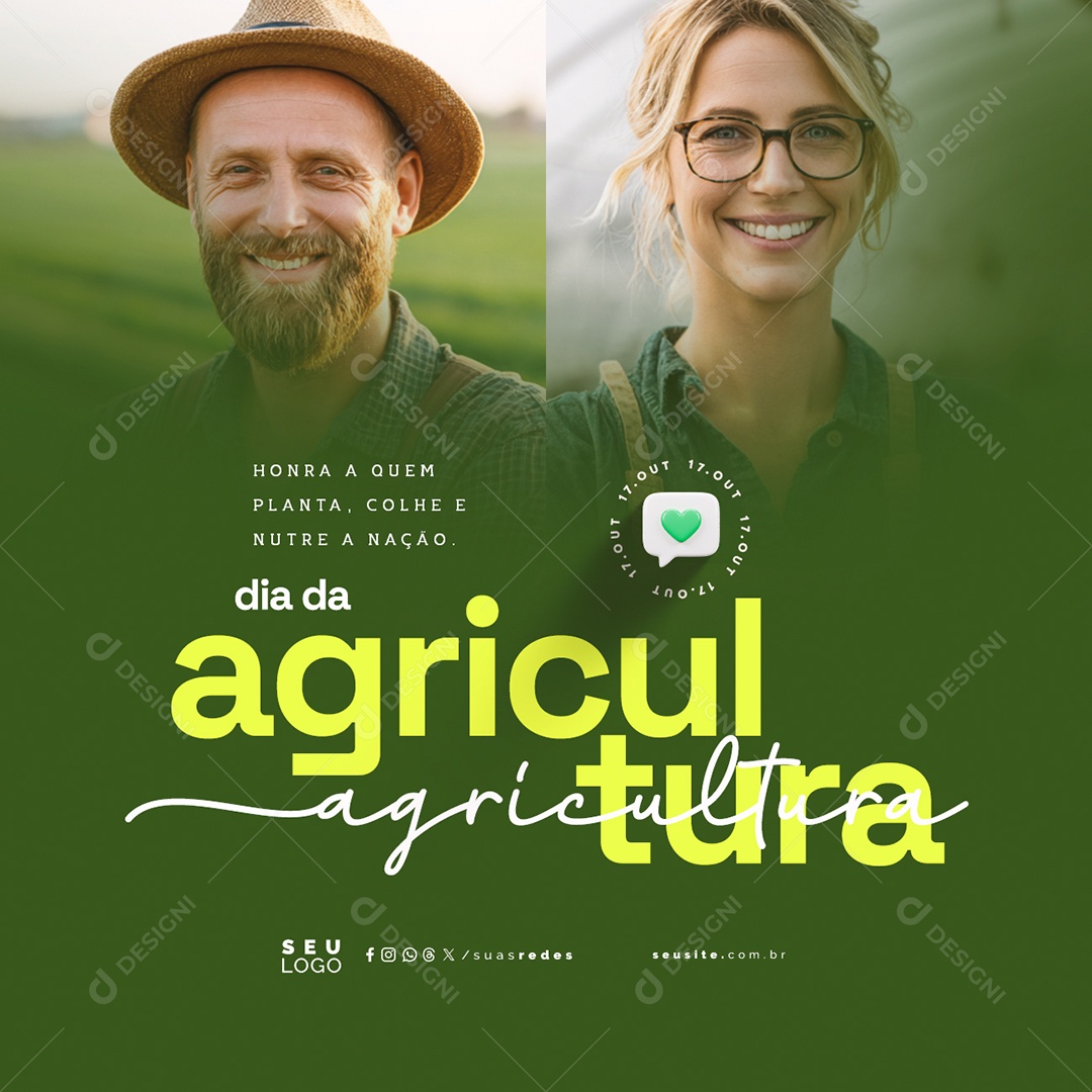 Dia da Agricultura 17 de Outubro Honra a Quem Planta Colhe e Nutre a Nação Social Media PSD Editável