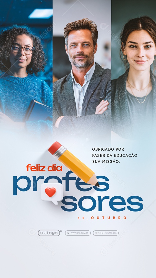 Story Feliz Dia do Professor 15 de Outubro Obrigado Por Fazer da Educação Sua Missão Social Media PSD Editável