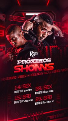 Show Roger Próximos Shonns Novembro 2025 Agenda Eventos PSD Editável