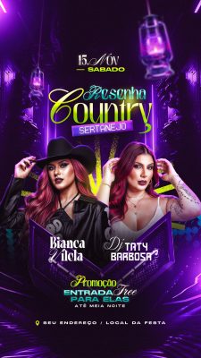 Resenha Country Sertanejo 15 Novembro Entrada Free para Elas PSD Editável