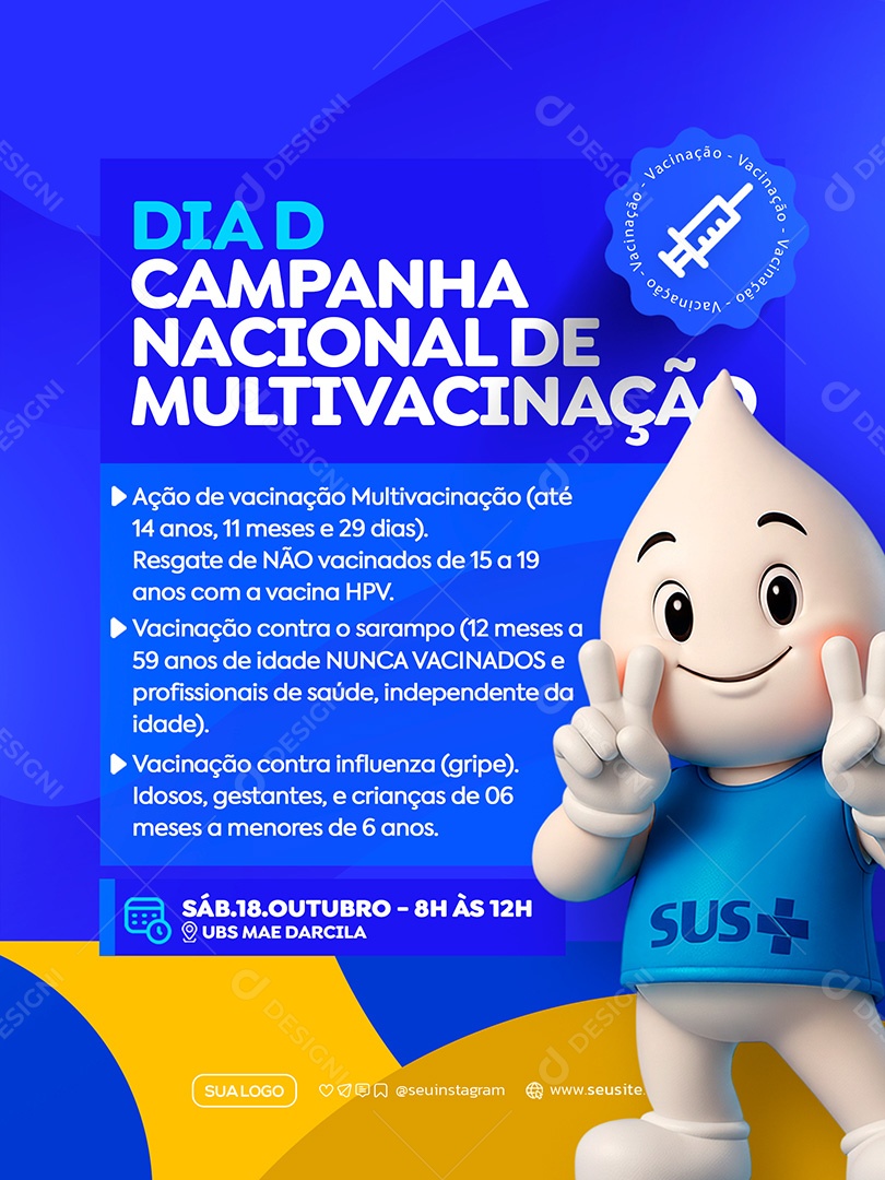 Dia D Vacina Campanha Nacional de Multivacinação Social Media PSD Editável
