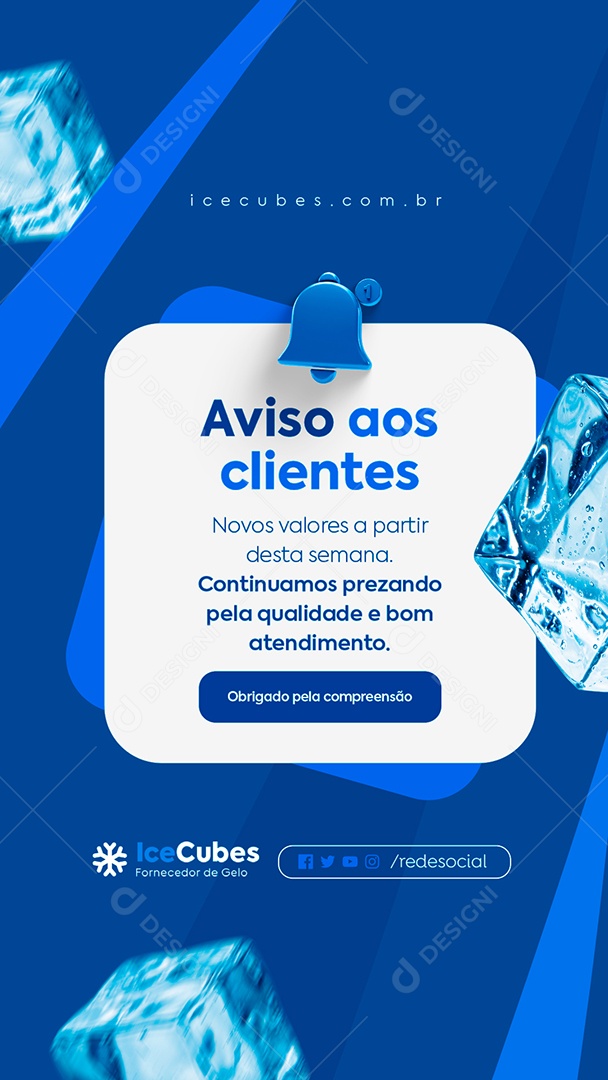 Story Gelo Aviso aos Clientes Social Media PSD Editável