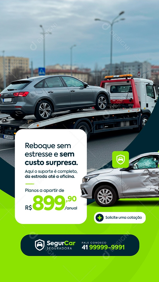 Story Seguro Reboque Sem Estresse e Sem Custo Surpresa Social Media PSD Editável