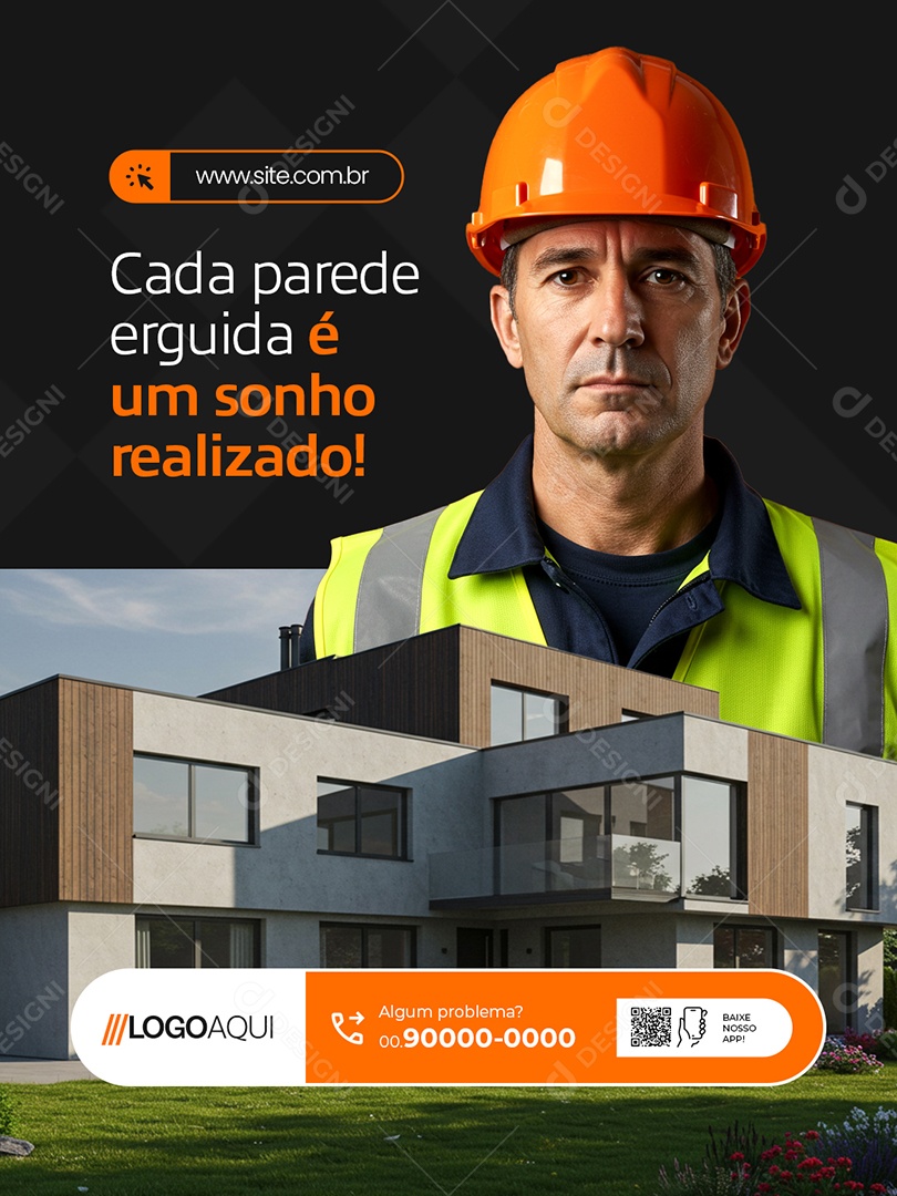 Construtora Cada Parede Erguida é Um Sonho Realizado Social Media PSD Editável