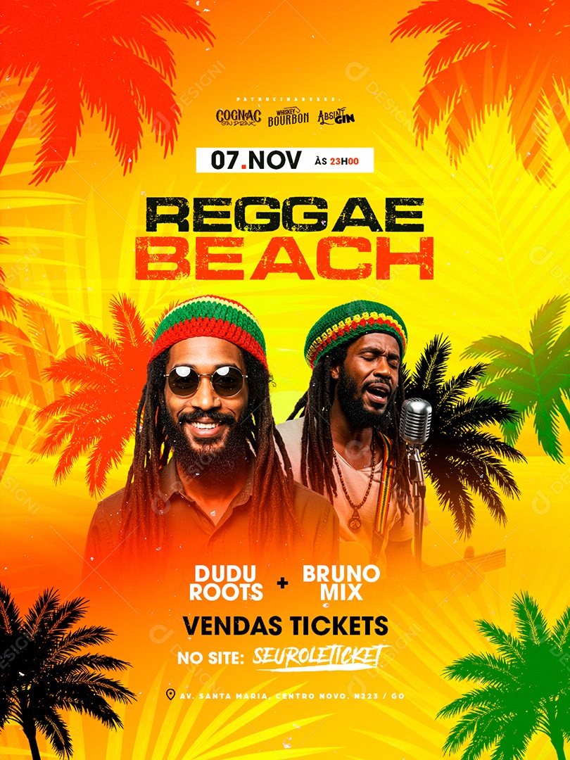 Flyer Reggae Beach Social Media PSD Editável