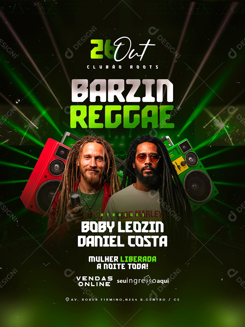 Flyer Barzin Reggae Social Media PSD Editável