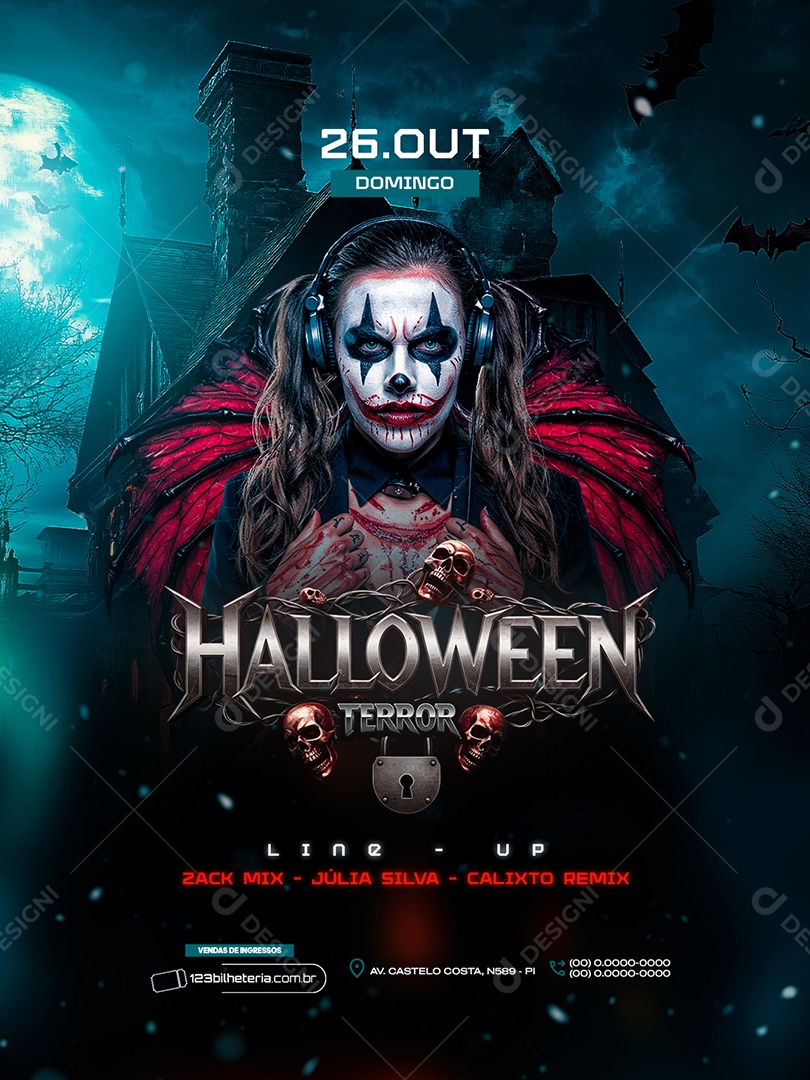Flyer Halloween Terror Line Up Social Media PSD Editável