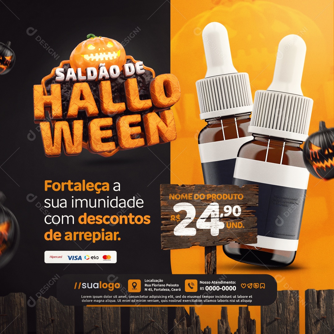 Farmácia Saldão de Halloween Fortaleça a Sua Imunidade com Descontos de Arrepiar Social Media PSD Editável