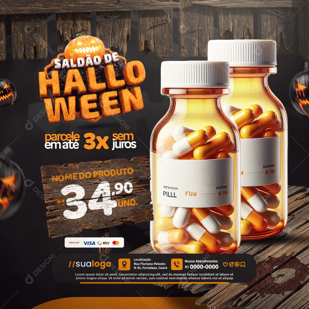 Farmácia Saldão de Halloween Remédios Parcele em Até 3x Sem Juros Social Media PSD Editável