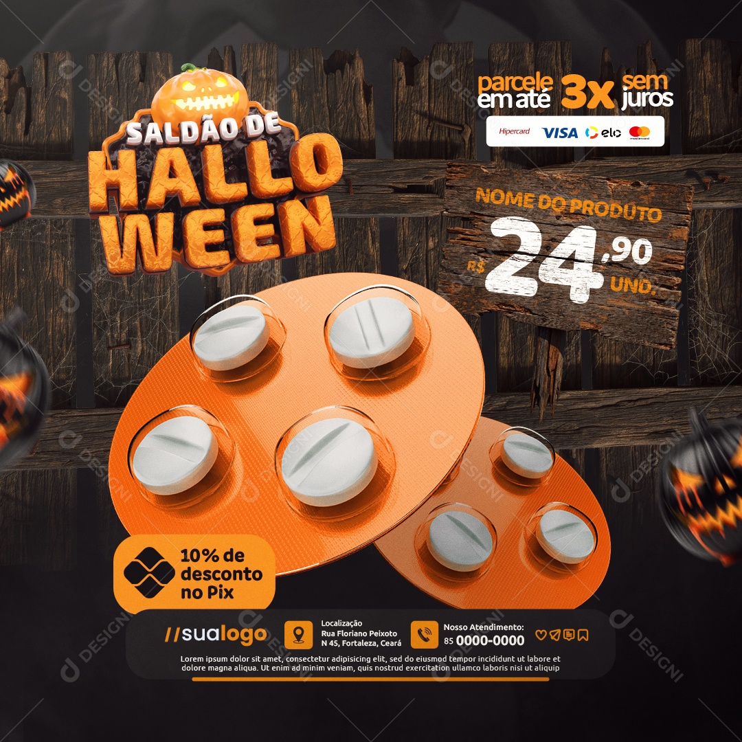 Farmácia Saldão de Halloween Parcele em Até 3x Sem Juros Social Media PSD Editável