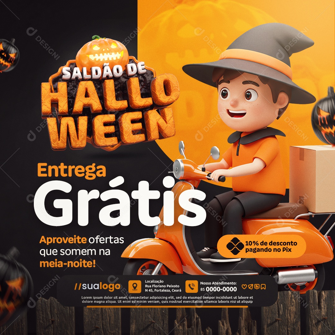 Farmácia Saldão de Halloween Entrega Grátis Social Media PSD Editável
