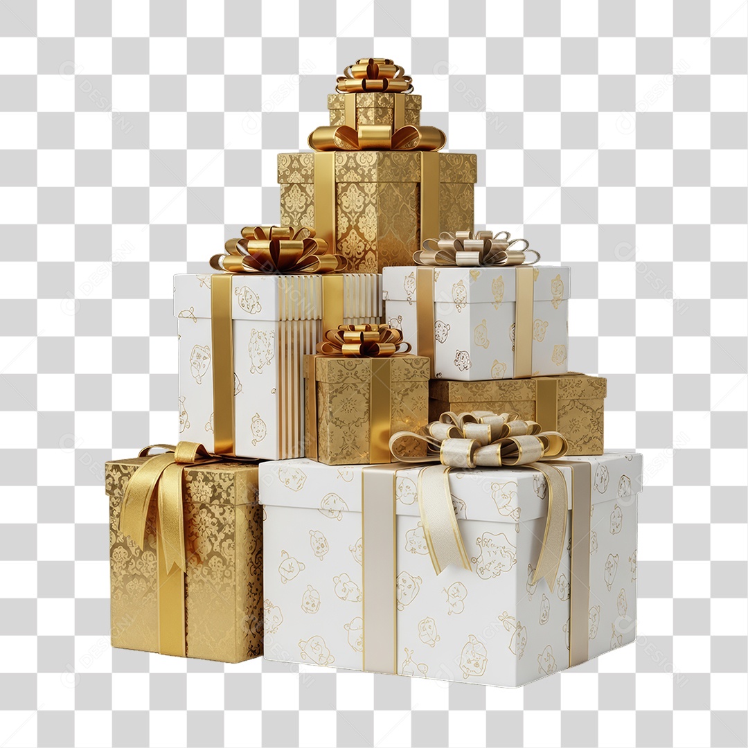 Caixas de Presentes Douradas para Decoração de Ano Novo PNG Transparente