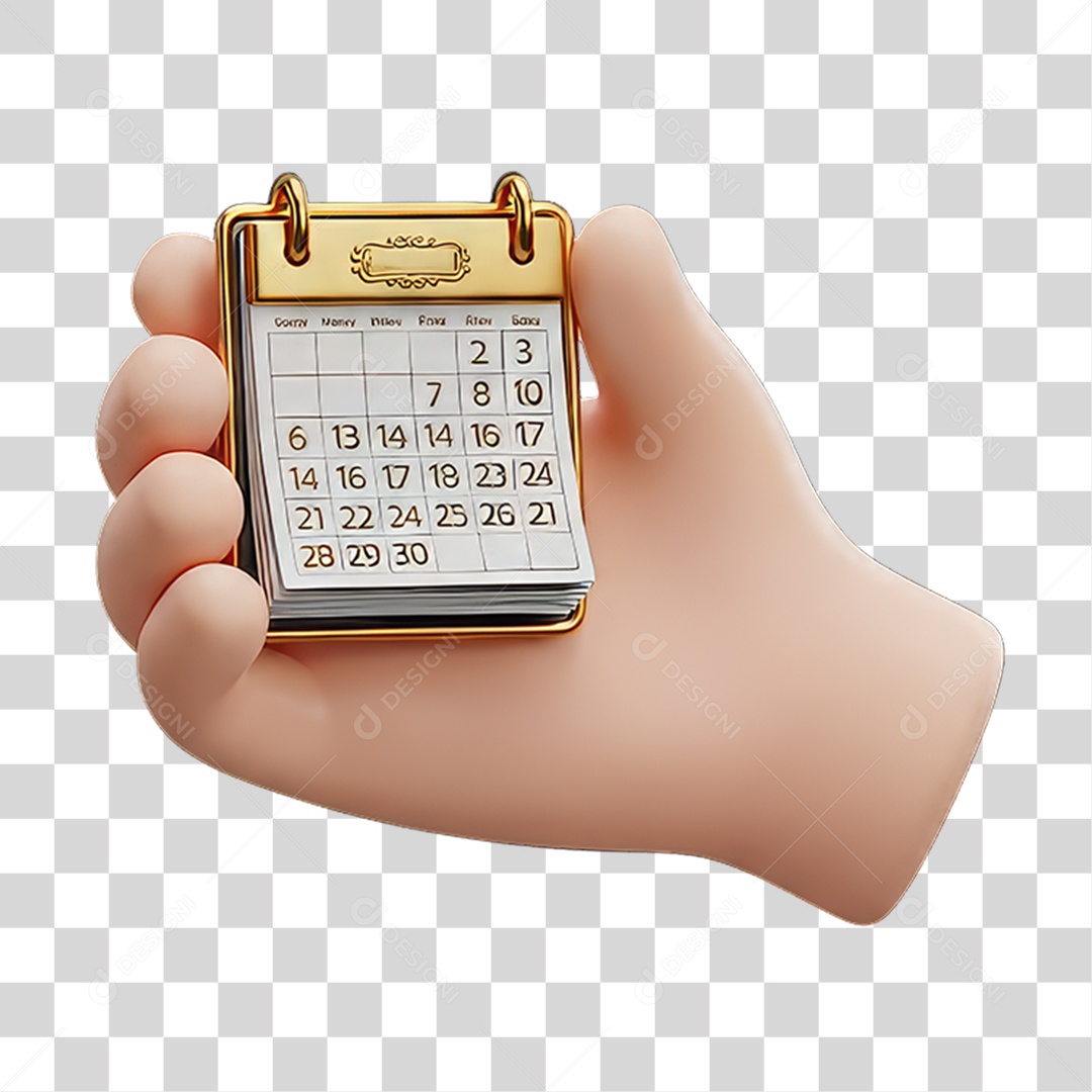 Mão com Calendário Dourada PNG Transparente