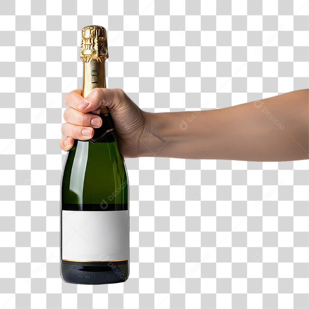 Mão Segurando Garrafa de Champanhe PNG Transparente