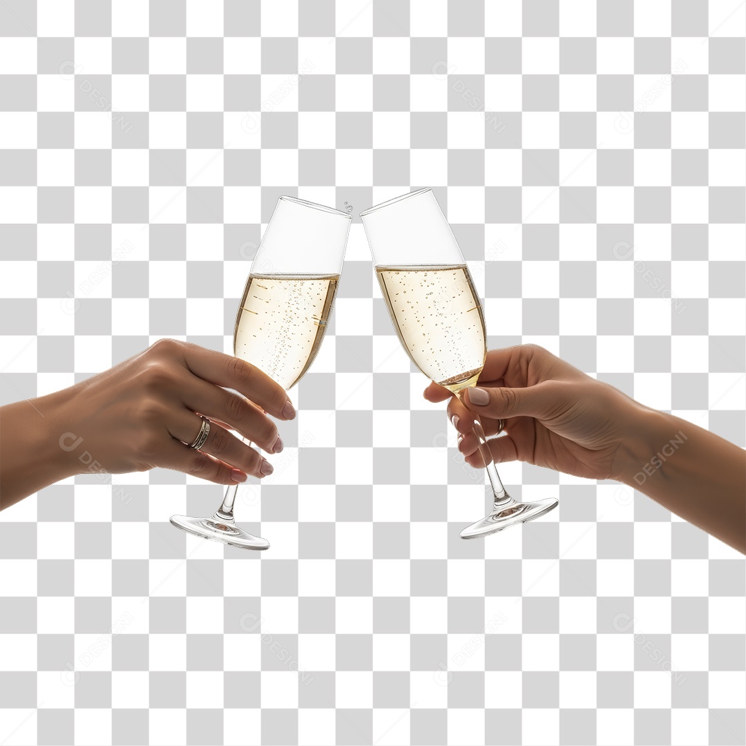 Mão Segurando Taças com Champanhe PNG Transparente
