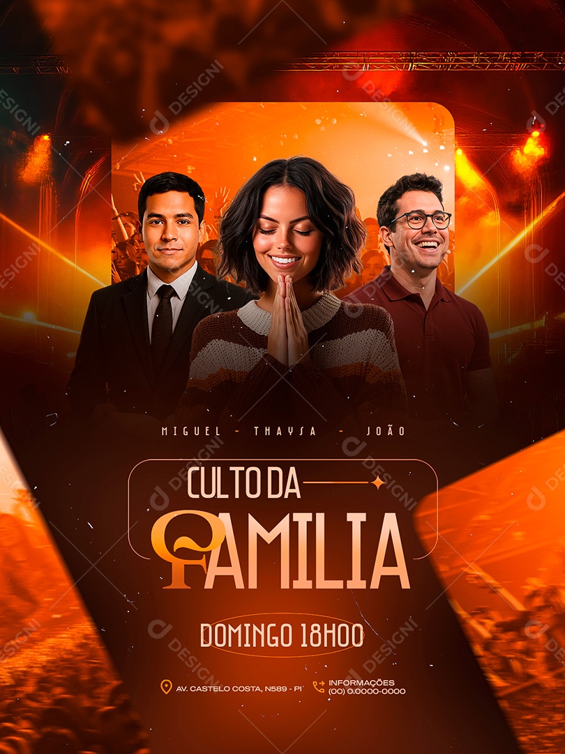 Flyer Gospel Culto da Familia Domingo Social Media PSD Editável