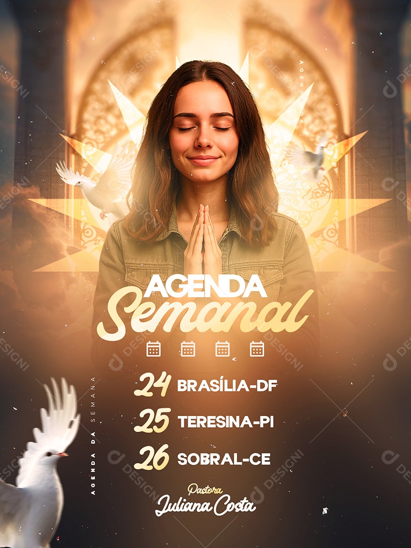 Flyer Gospel Agenda Semanal Pastora Juliana Costa Social Media PSD Editável