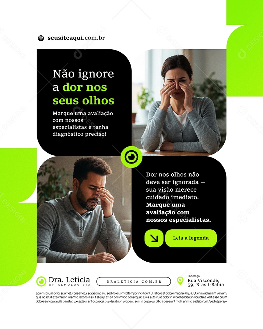 Clínica Oftalmologista Não Ignore a Dor nos Seus Olhos Social Media PSD Editável
