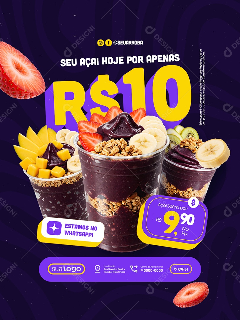Açaiteria Seu Açaí Hoje Copo 300ml Social Media PSD Editável