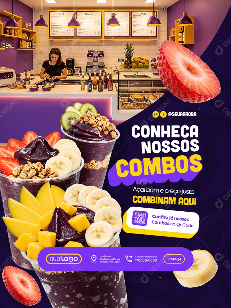 Açaiteria Conheça Nossos Combos Açaí Bom e Preço Justo Social Media PSD Editável