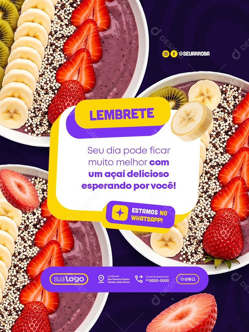 Açaiteria Lembrete Estamos no WhatsApp Social Media PSD Editável