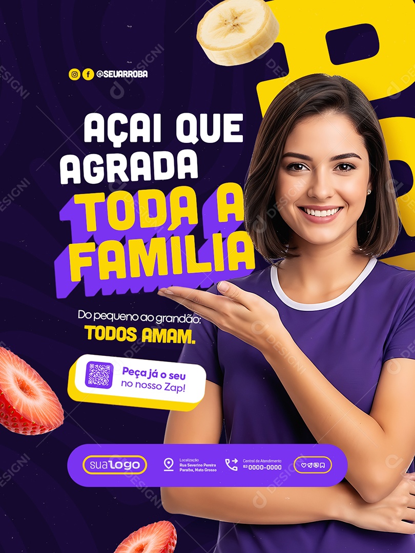 Açaiteria Açaí Que Agrada Toda a Família Social Media PSD Editável