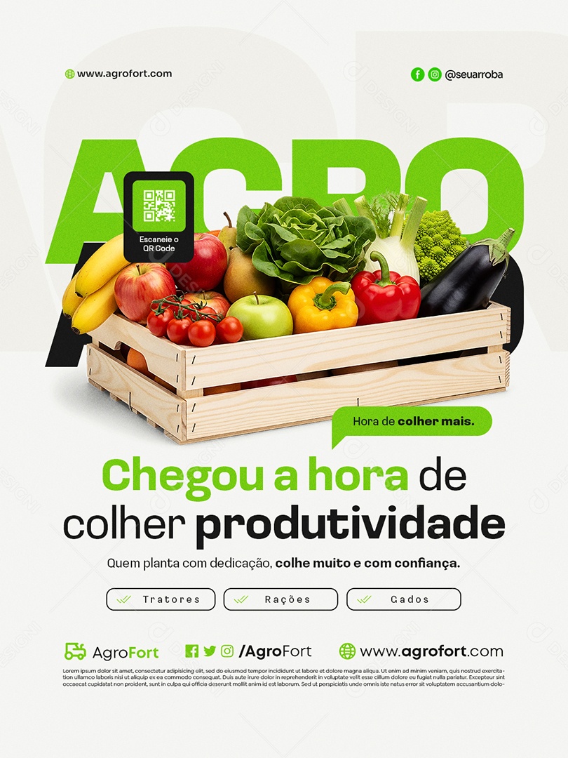 Agropecuária Chegpu a Hora de Colher Produtividade Social Media PSD Editável