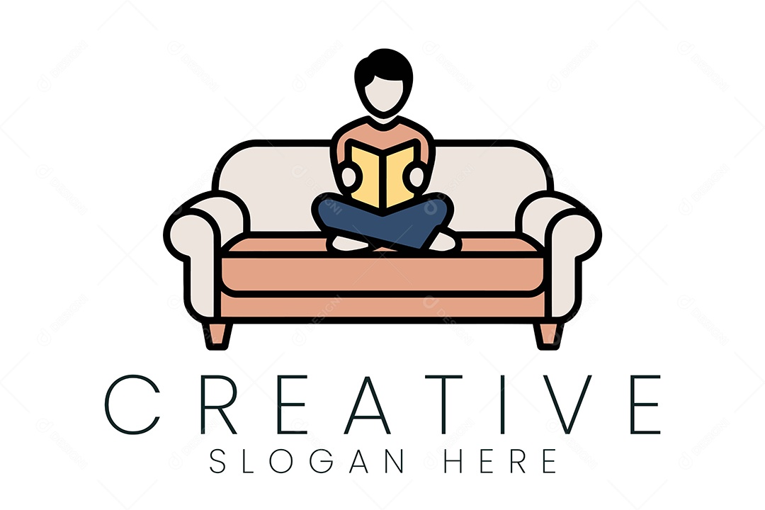 Logotipo de Homem Lendo Livro no Sofá Ilustração Vetor EPS + AI Editável