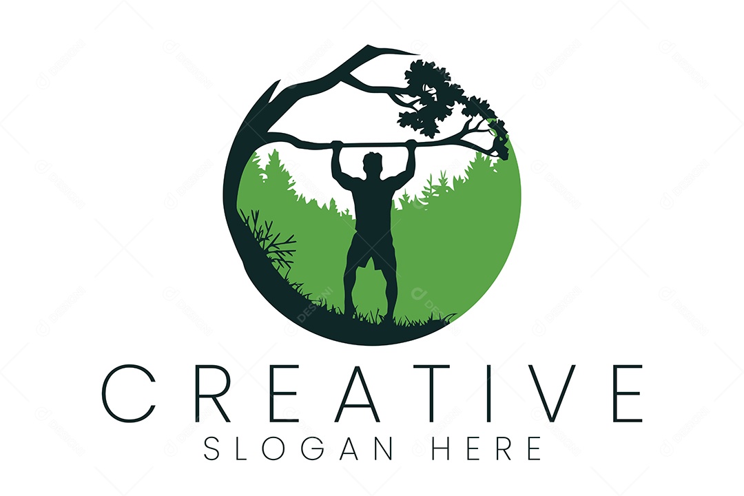 Logotipo de Homem Pendurado em Árvore Ilustração Vetor EPS + AI Editável