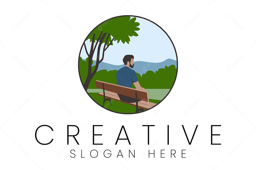 Homem em Um Banco de Parque Logotipo Criativo Ilustração Vetor EPS + AI Editável
