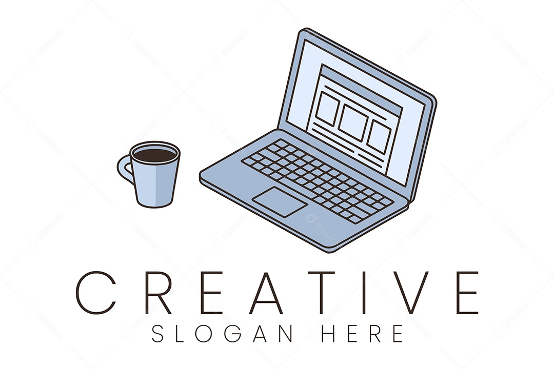 Computador Portátil Café Pausa Logotipo Ilustração Vetor EPS + AI Editável