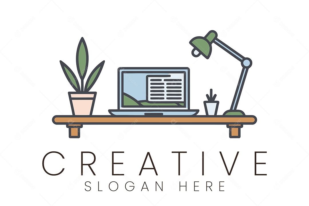 Notebook em Uma Mesa de Escritório Ilustração Vetor EPS + AI Editável