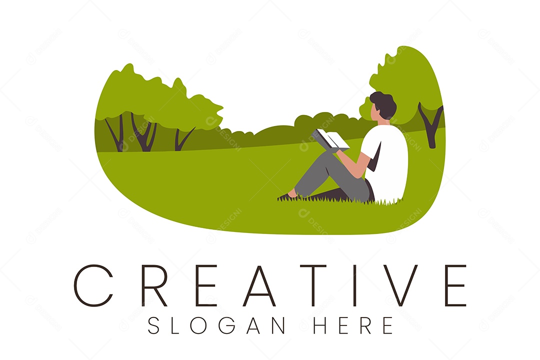 Empresário Lendo em Um Banco de Parque Logotipo Criativo Ilustração Vetor EPS + AI Editável