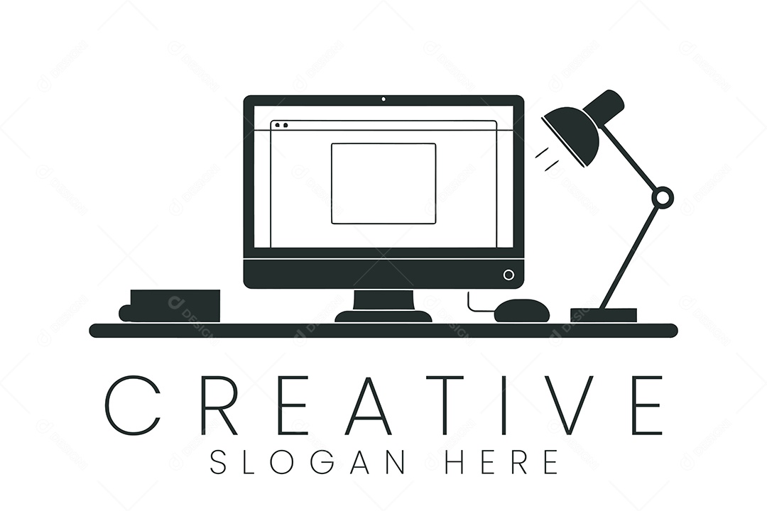 Computador em Uma Mesa de Escritório Ilustração Vetor EPS + AI Editável