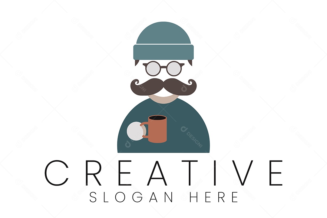 Logotipo de Homem com uma Xícara de Café Ilustração Vetor EPS + AI Editável