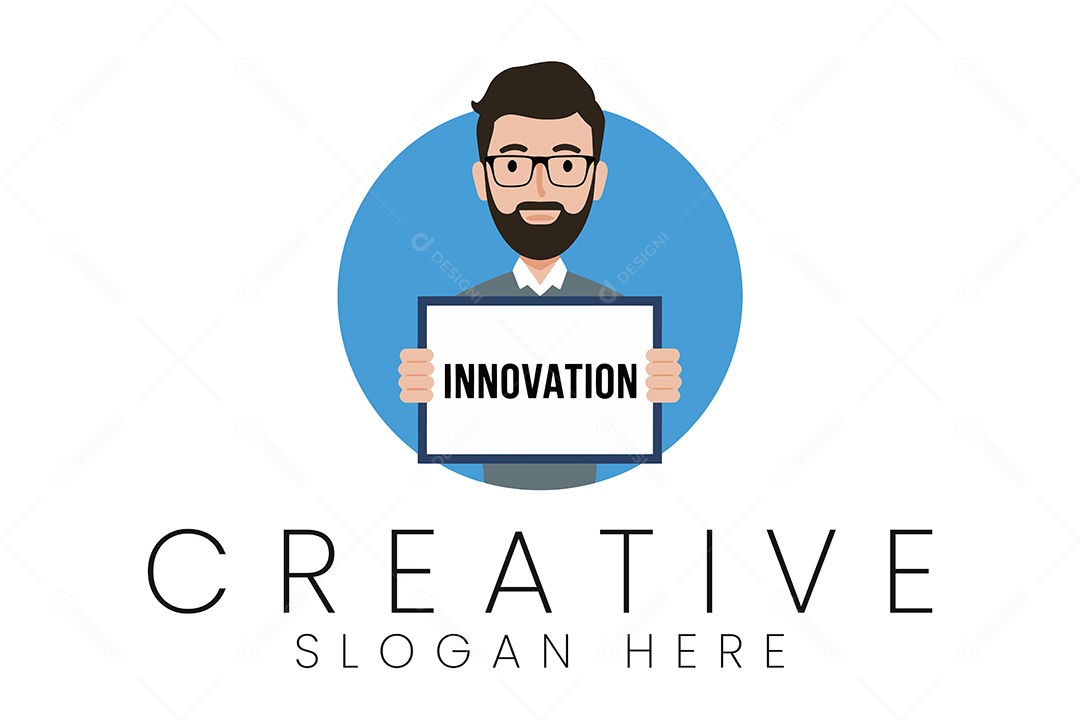 Homem Profissional Segurando Placa de Conhecimento Design de Logotipo Criativo Ilustração Vetor EPS + AI Editável