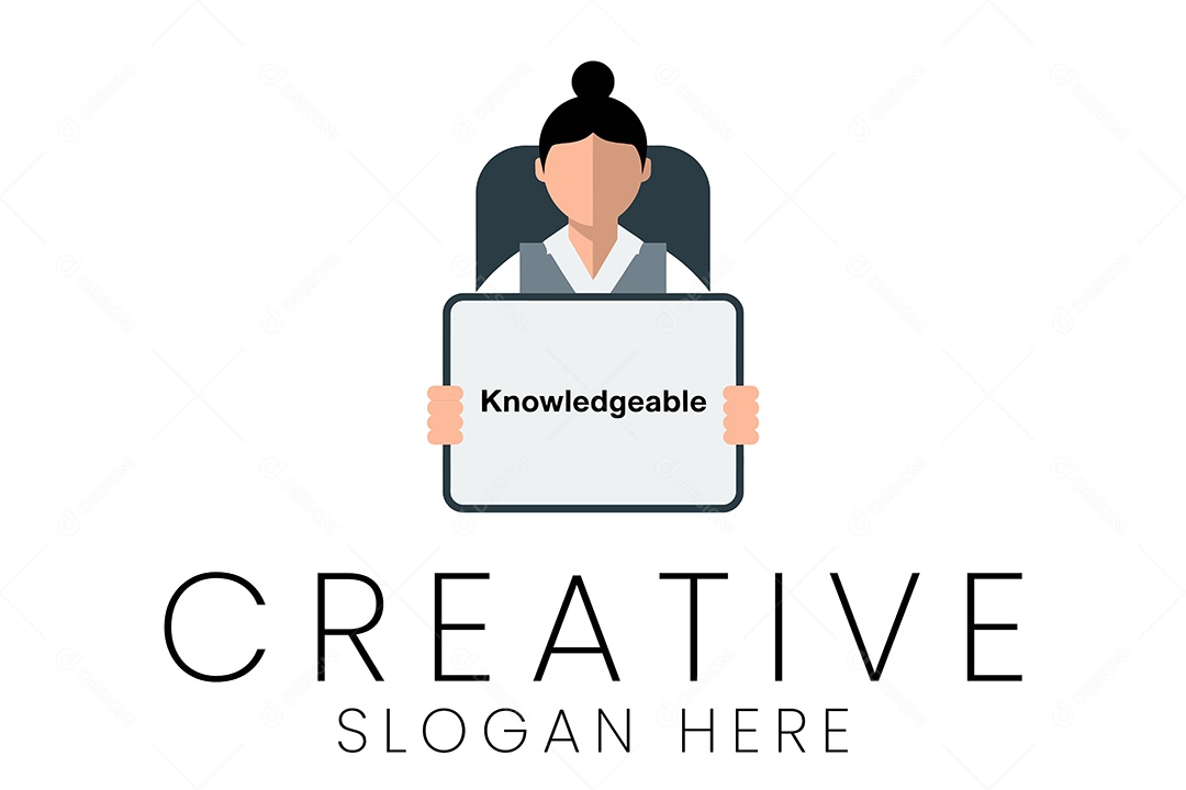 Mulher Profissional Segurando Placa de Conhecimento Design de Logotipo Criativo Ilustração Vetor EPS + AI Editável