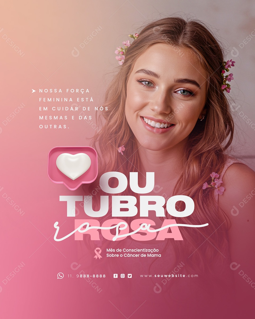 Outubro Rosa Nossa Força Social Media PSD Editável