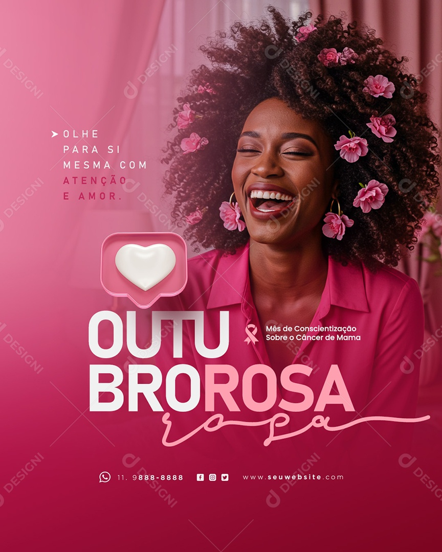 Outubro Rosa Olhe para Si Social Media PSD Editável