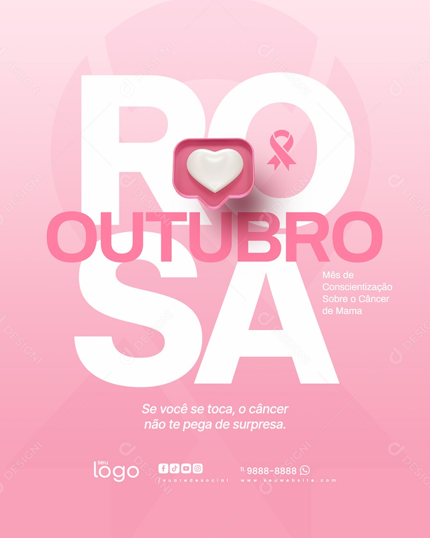 Outubro Rosa Se você se Toca Social Media PSD Editável