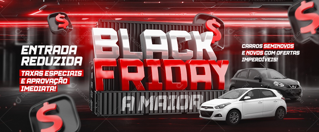Banner Black Friday Concessionária Entrada Reduzida Social Media PSD Editável