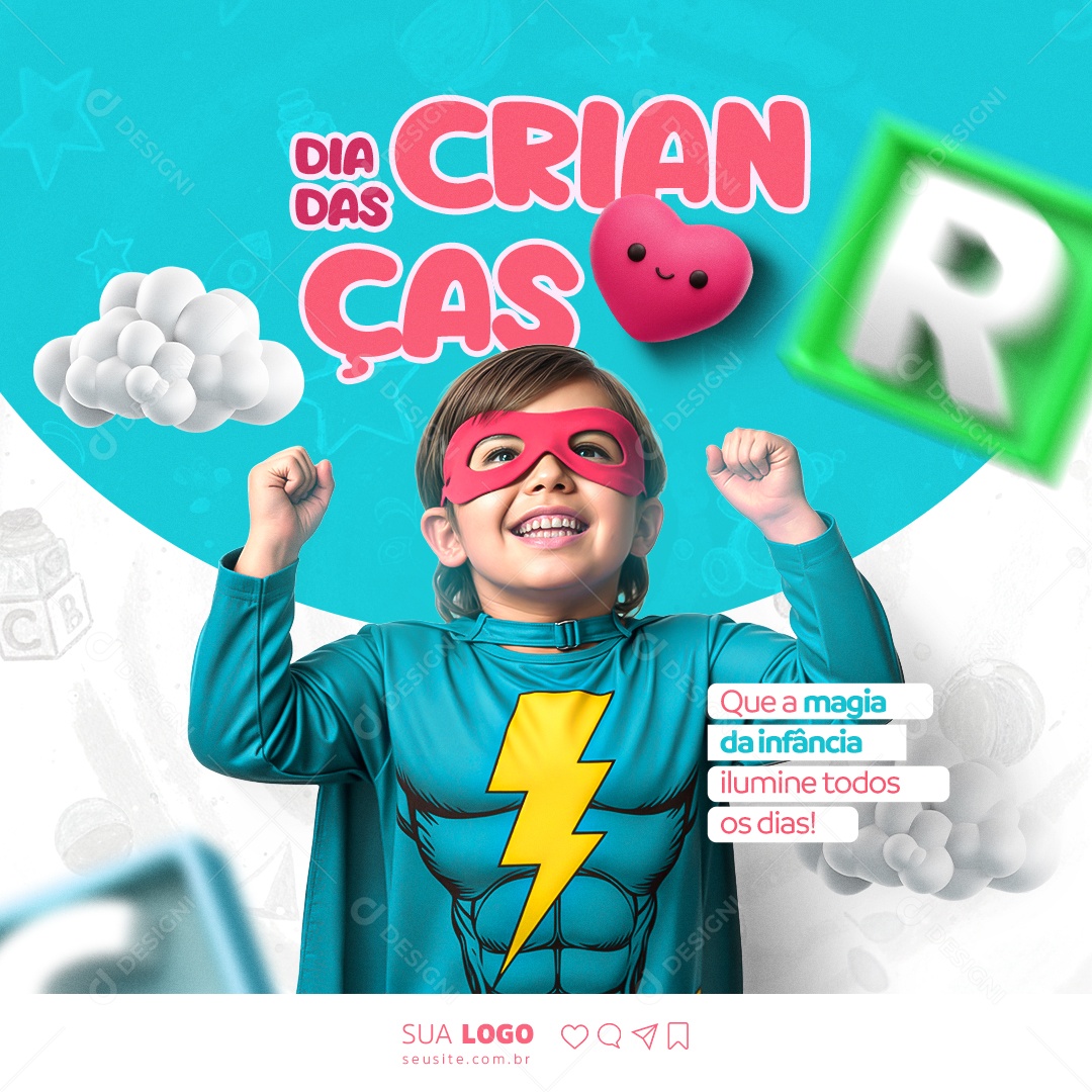 Dia das Crianças 12 de Outubro Que a Magia da Infância Ilumine Todos os Dias Social Media PSD Editável